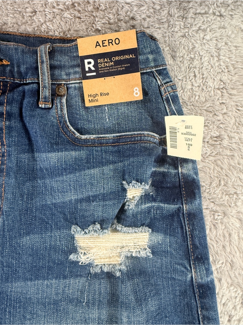 NWT Aeropostale High Rise Mini Skirt Distressed Denim Raw Hem Blue Size 8 - Picture 6 of 12